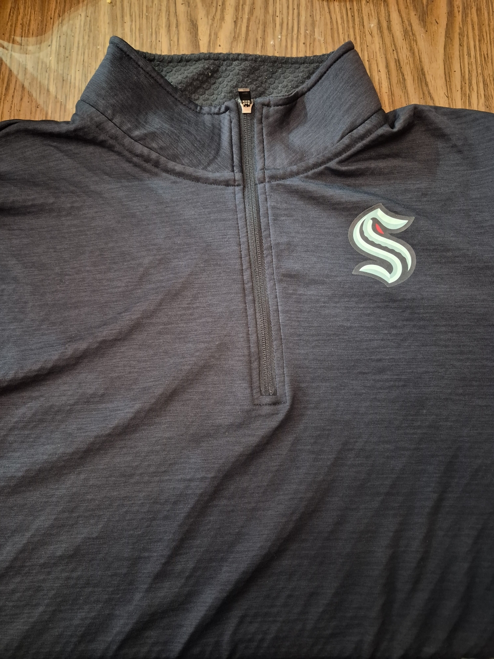 Fanatics Men's Seattle Kraken Half-Zip Sweater in Charcoal with Teal Logo
